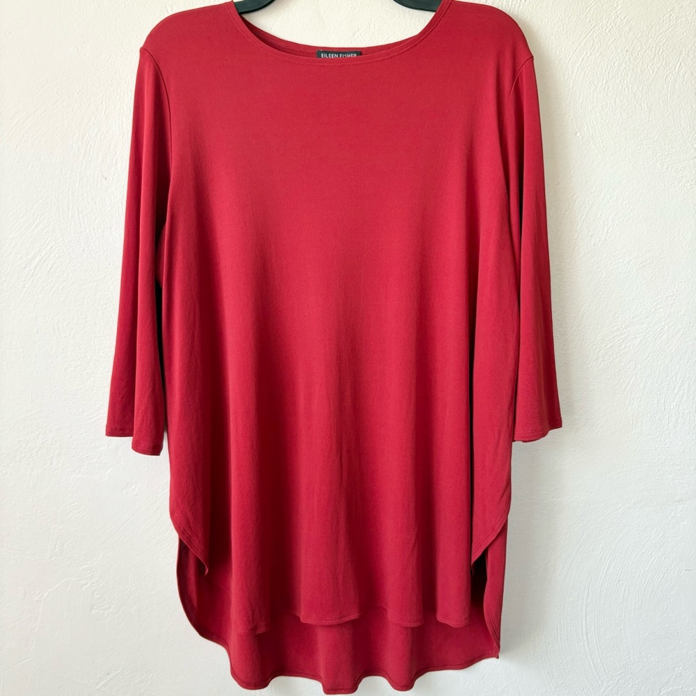 Eileen Fisher Burgundy Silk‎ 3/4 Sleeve Tunic Top